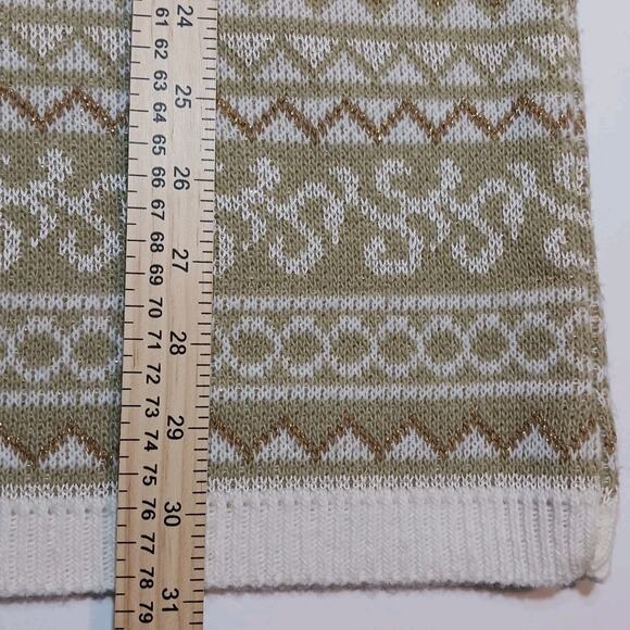 Vintage Beldoch Popper Womens Large Tall Tan and Ivory Fair Isle Knit Sweater - Picture 7 of 7